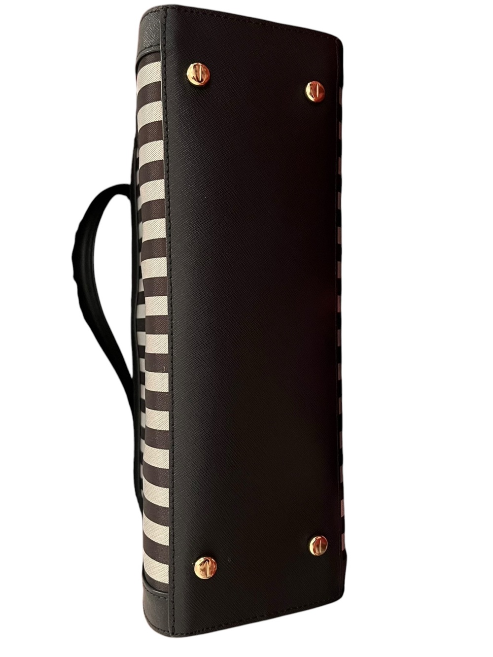 Henri Bendel Miss Bendel Top Handle Satchel Brown/White Striped NWT - Picture 3 of 14